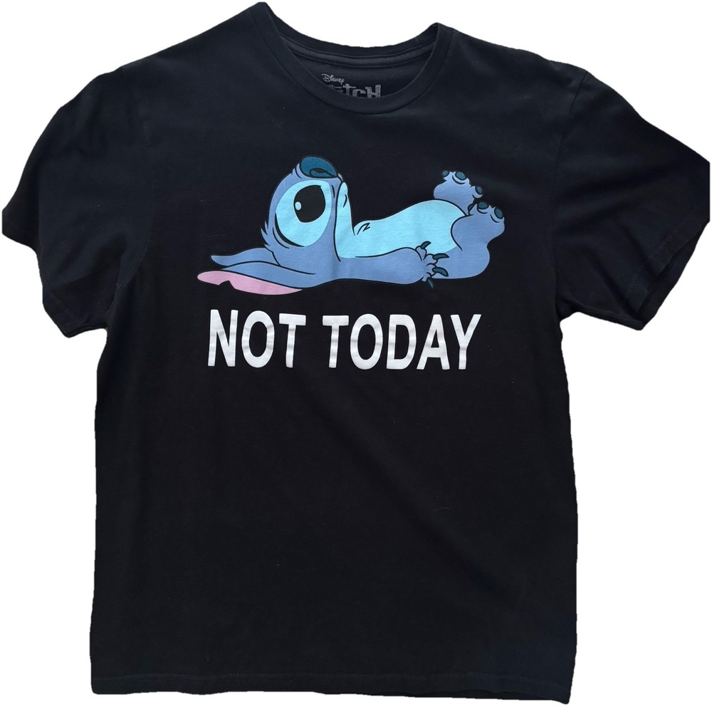 Disney‎ Stitch Graphic Print T Shirt Small Black Not Today Lilo & Stitch Quote